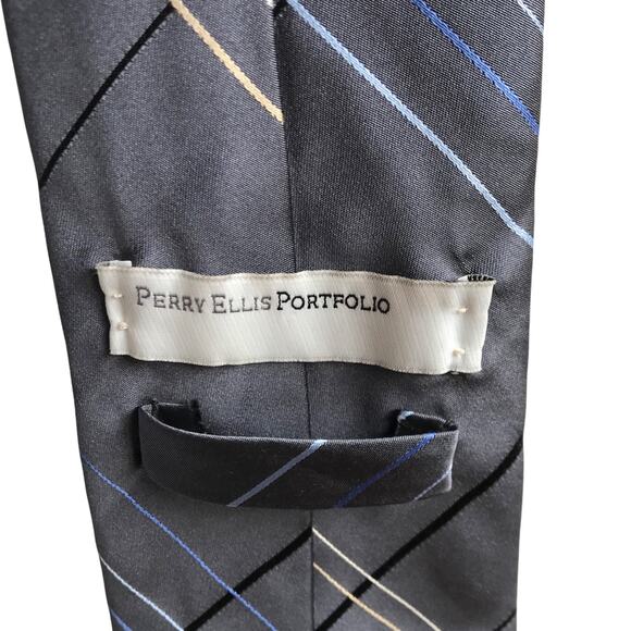 Perry Ellis Portfolio Gray Geometric Stripe Multicolor Tie Academia Career Work - Picture 3 of 12